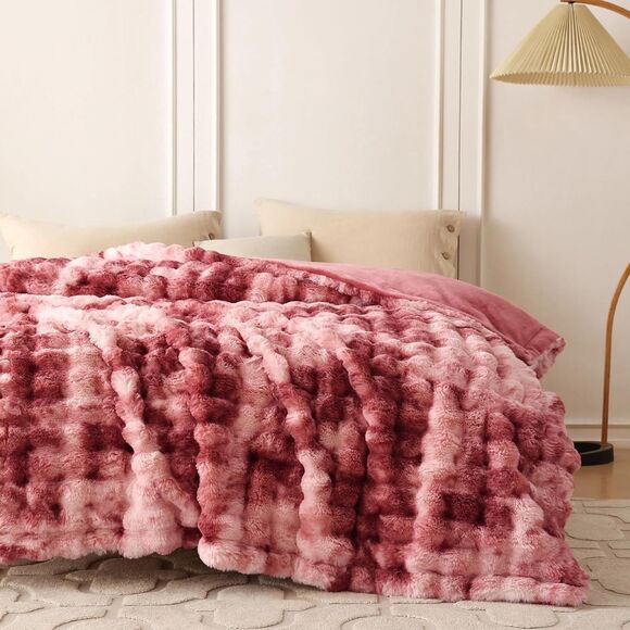 Faux Fur Throw Blanket, Soft Cozy Plush Fleece Twin (60" x 80") Tie Dye magenta - Picture 3 of 5